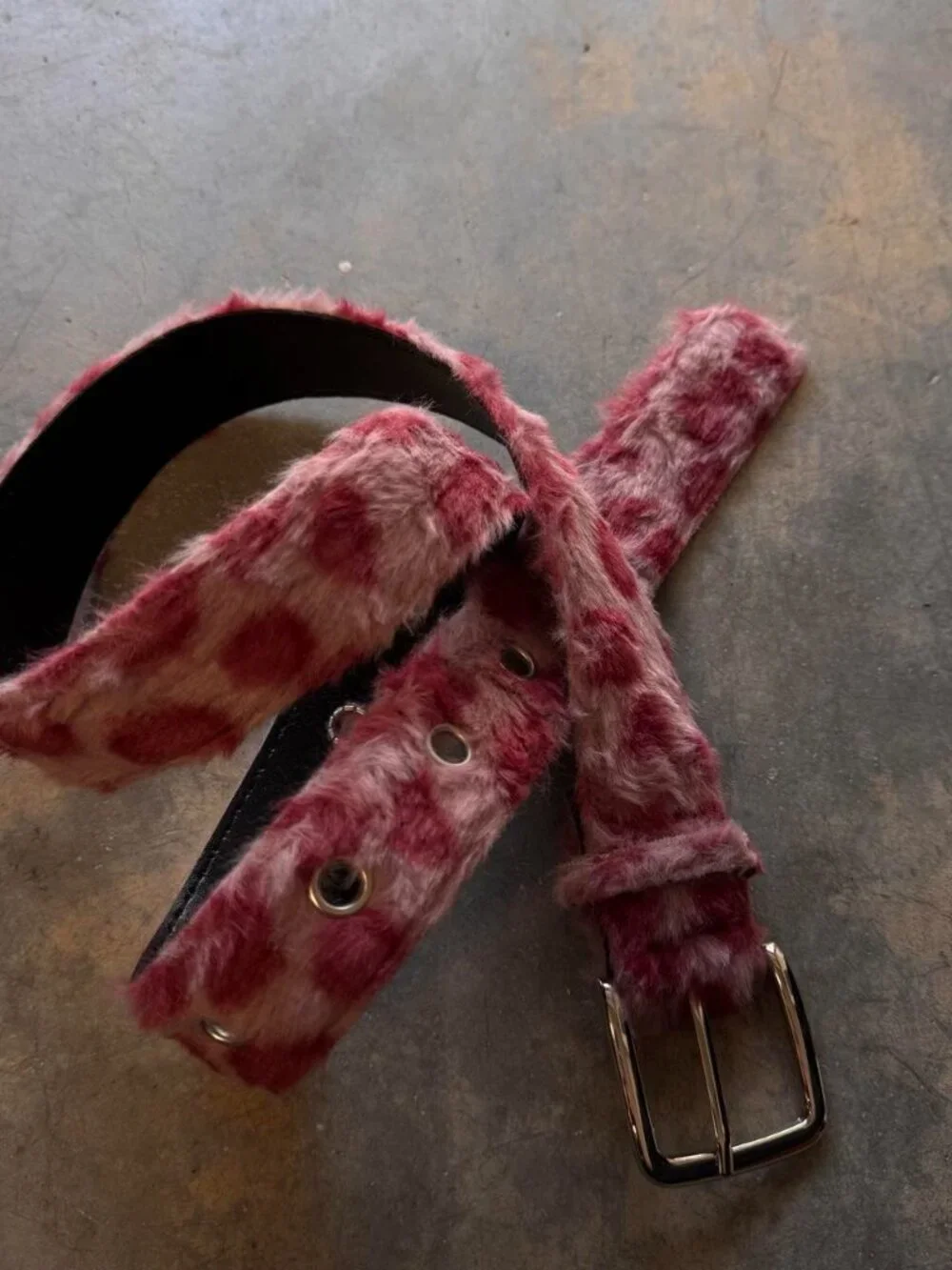 Pink Cheetah Print Plush Faux Fur Belt